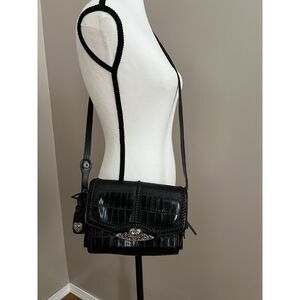 M.C. (Marc Chantal) black faux alligator skin crossbody organizer